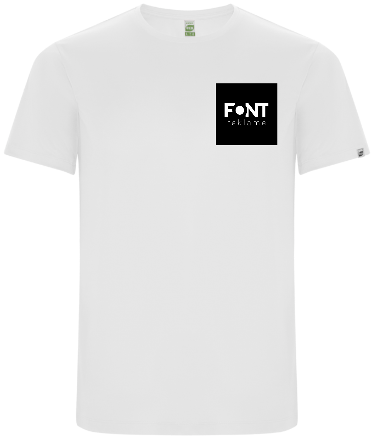 Hvit t-skjorte med FONT reklame-logo